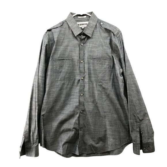 Express Other - Express Button Down Shirt Mens‎ L 16-16.5 Gray Long Sleeve Utility Cotton